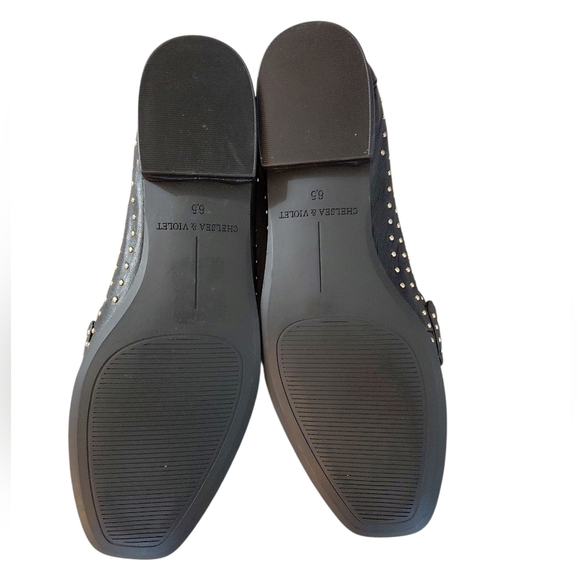 Chelsea & Violet Black Studded Loafers Women's Black And Silver Flats Size 6.5 - Picture 7 of 9
